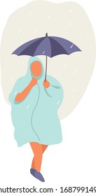 A man walks in the middle of the rainy season using an umbrella and a coat
