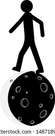 Man walks on the moon. The silhouette of a man. Vector illustration