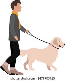 man walks with retriever, flat style