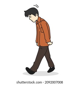 man walks tired cartoon vector illustration