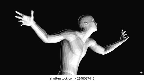 The man wanders in the dark. The guy is looking for a way out in the dark. Loneliness concept. 3D vector illustration.
