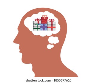 The man wants to give a nice gift. thinks of a gift to give. Flat vector isolated character.