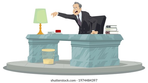 Man wants to pressing red button. Businessman pushes alarm signal. Politician threatens war. Illustration concept for mobile website and internet development.