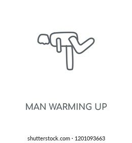 Man Warming Up linear icon. Man Warming Up concept stroke symbol design. Thin graphic elements vector illustration, outline pattern on a white background, eps 10.