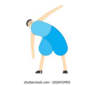 a man warms up his muscles, exercises gymnastics, the athlete stretches,Vector image, flat design, animated cartoon character