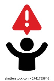 Man warning about something and asking people to help vector icon illustration. Alert man.