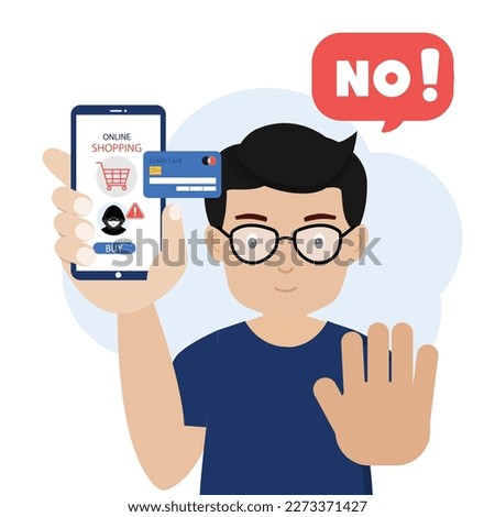 Man Warning. Hacker stealing money cybercrime from smartphone Online Shopping app.