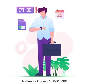 Man warning late to work illustration