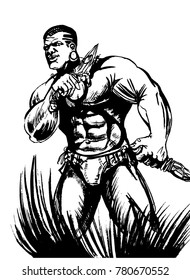 Man warrior. Graphic sketch