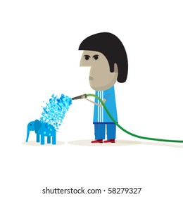 Man wash the elephant