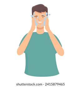 Man wash face icon cartoon vector. Person beauty. Facial adult cream