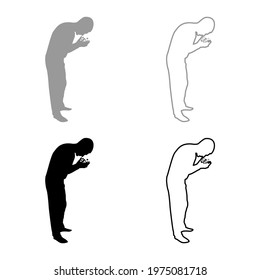 Man wash face water Male cleansing facial Washes his Concept cares about his look Hygiene Bubbles in hand silhouette grey black color vector illustration solid outline style image