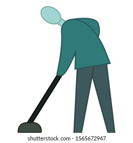 Man washes the floor on a white background isolated flat style