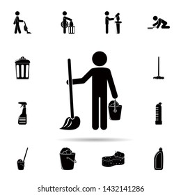 Man washes floors icon. Universal set of cleaners for website design and development, app development