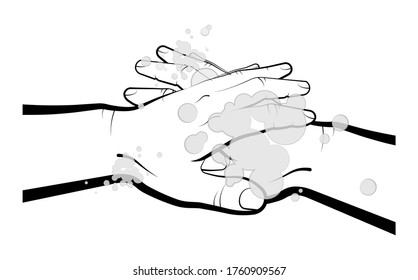 man washes his hands on top, palms with colored soap. Compliance with hygiene, precautionary measures during a pandemic and in everyday life. Isolated vector on white background