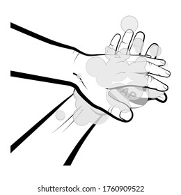 man washes his hands, palms with soap. Compliance with hygiene, precautionary measures during a pandemic and in everyday life. Isolated vector on white background
