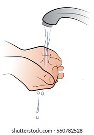 man washes his hands. hands under the water