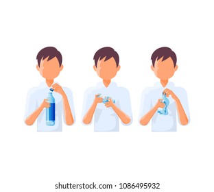 The man is washing the bottle. Stages