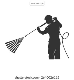 Man washing a car silhouette vector on white background