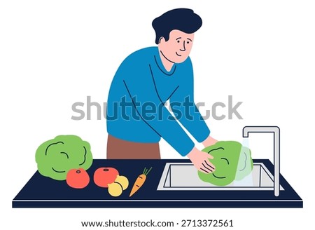 A man is washing a dish in a sink