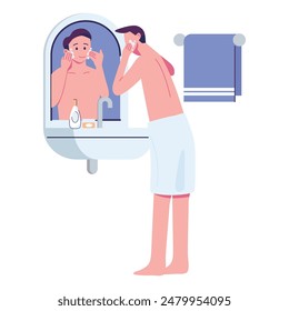 hombre está lavando la cara de estilo plano ilustración diseño de Vector