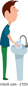 Man washing hands, illustration, vector on white background