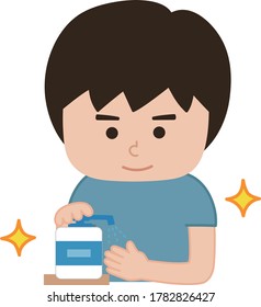 Man washing hands with sanitizer. Vector illustration