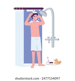 el hombre está lavando su cabello estilo plano ilustración diseño de Vector