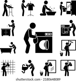 icono de la lavadora de hombre en una colección con otros artículos