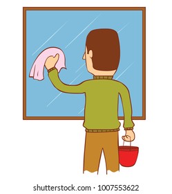 a man washing a mirror