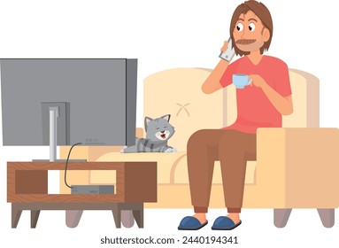 Man watch tv. Comfortable home rest illustration