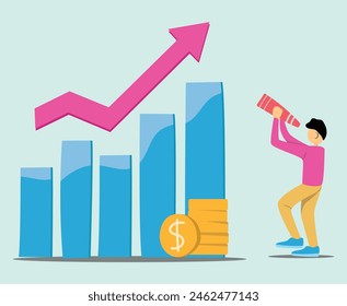 a man watches stock movements. investment, finance. vector flat simple hand drawn illustration