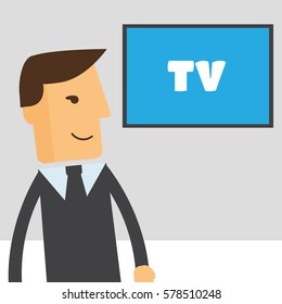 Man watches TV vector illustration. Watching TV vector