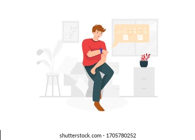 The man watching and checking the calendar on the wristwatch. svg