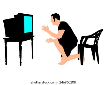 Man watching a game on TV, vector