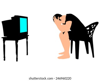 Man watching a game on TV, vector