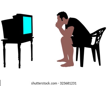 Man watching a game on TV, vector