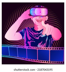 a man watching movie in metaverse.