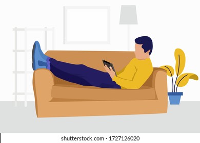 Man watching news with tablet vector illustration