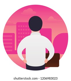 
Man watching outside the window characterizing entrepreneur visual  
