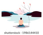 man watching the sunset vector illusration 