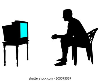 Man watching television, vector
