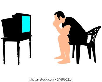 Man watching television, vector