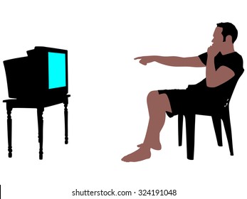 Man watching television, vector