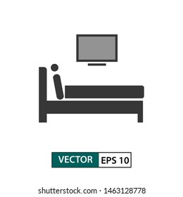 Man watching tv in bed icon. Isolated on white background. Vector illustration EPS 10