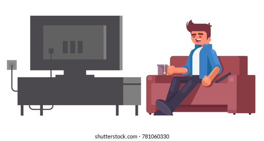 Man Watching Tv Drinking Tea Stock Vector (Royalty Free) 781060330 ...