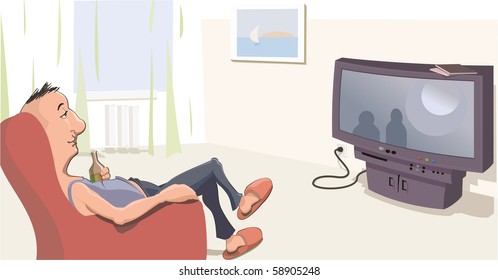 The Man watching TV at home