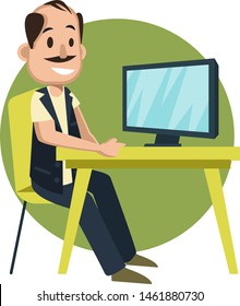 Man watching tv, illustration, vector on white background.