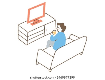 Man watching TV in living room_Color