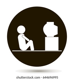 The man is watching TV. A man sits on the floor and watches a television program. Vector icons, illustration on black background.